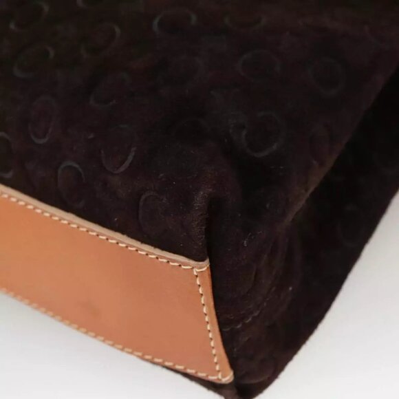 CELINE C Macadam Canvas Hand Bag Suede Brown Gold Auth - Picture 4 of 16